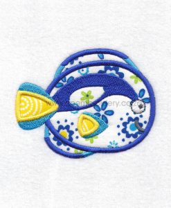 regal blue pet fish cute friendly simple smiling applique machine embroidery design pattern for machines