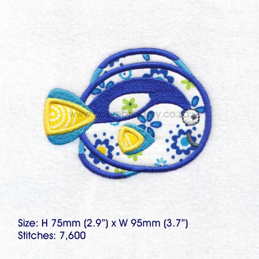 regal blue pet fish cute friendly simple smiling applique machine embroidery design pattern for machines 4 inch