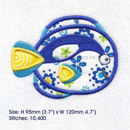 regal blue pet fish cute friendly simple smiling applique machine embroidery design pattern for machines 5 inch