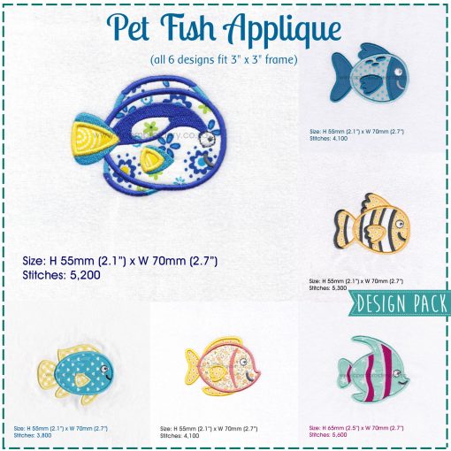 yellow orange black pet fish cute friendly simple smiling applique machine embroidery design pattern for machines 3 inch