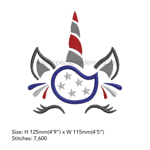 starry hair fourth 4th of july independence day unicorn head applique embroidery design