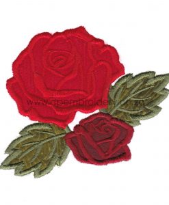 red roses rose green leaves simple red valentine's flowers applique embroidery design