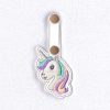 colored hair one horned pony horse unicorn key chain fob snap tab embroidery design pattern for machines