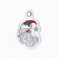 Santa side profile face mistletoe red hat Santa Clause white beard red cheek silver star hat baggage tag suitcase tag